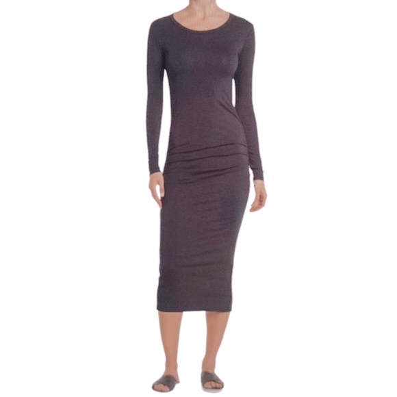 James Perse Long Sleeve Ruched Midi Dress Size M